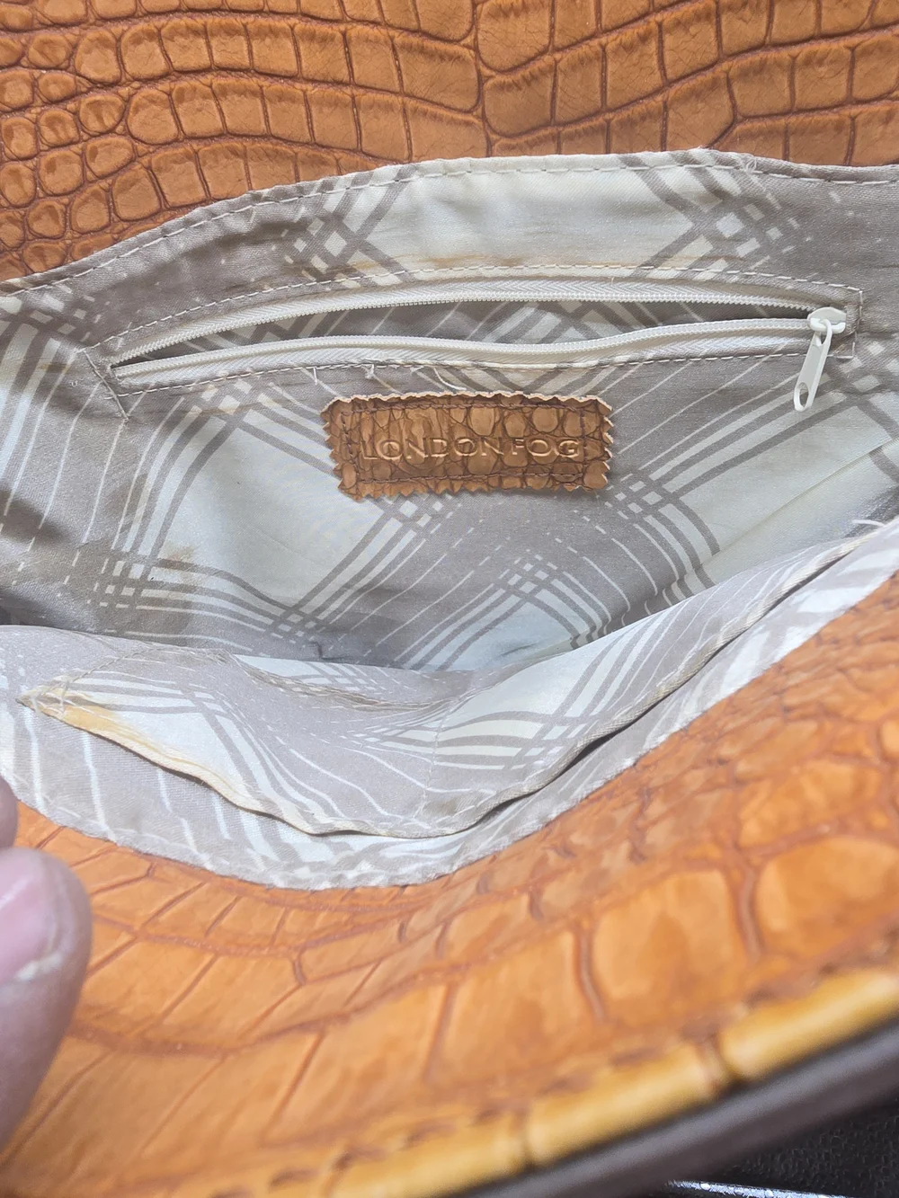 London Fog Croc-Embossed Tote in Cognac Tan
